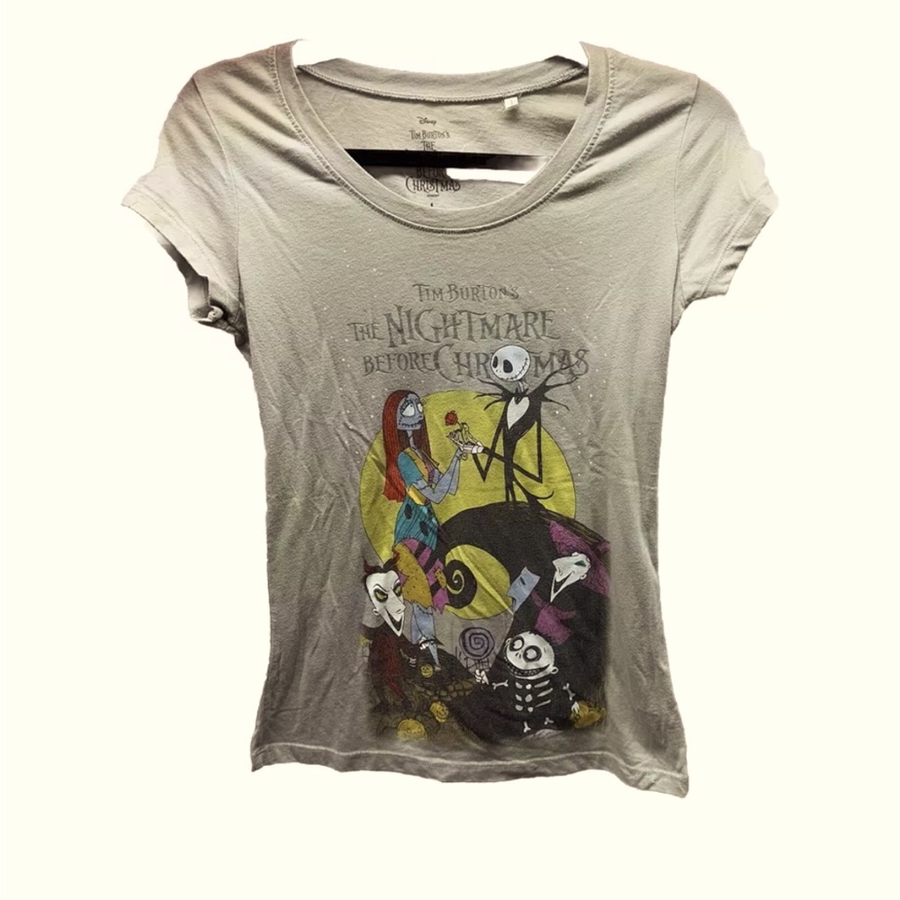 Women’s Large The Nightmare Before Christmas T-shirt Swoop Neck Grey Sally Jack